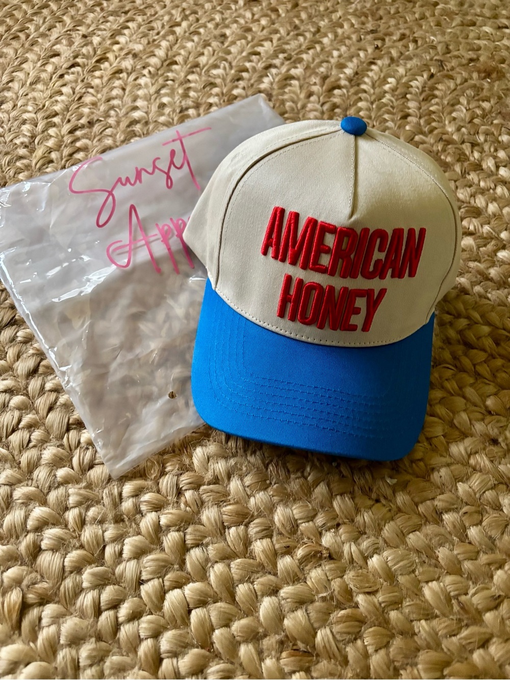 American Honey White & Blue Trucker Hat with Red Embroidery - Picture 2 of 3